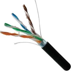 1000ft CAT5E CMXF Direct Burial  Gel-Filled Core Shielded Solid Bare Copper, LLDPE Jacket - Black, Wooden Spool