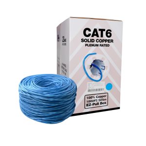 Cat6 Plenum Bare Copper 1000FT Solid Network 550MHZ Cable blue | White